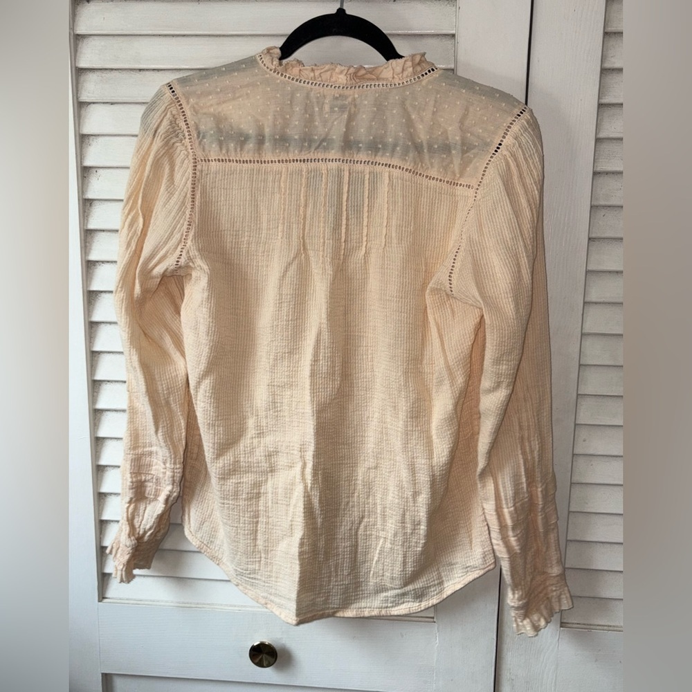 Faherty Womens Medium Willa Organic Cotton Pintuck Button Down Blouse Peach Boho - Picture 4 of 4